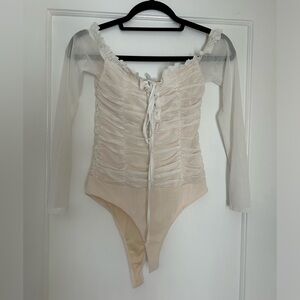 Mesh lace up long sleeve bodysuit
